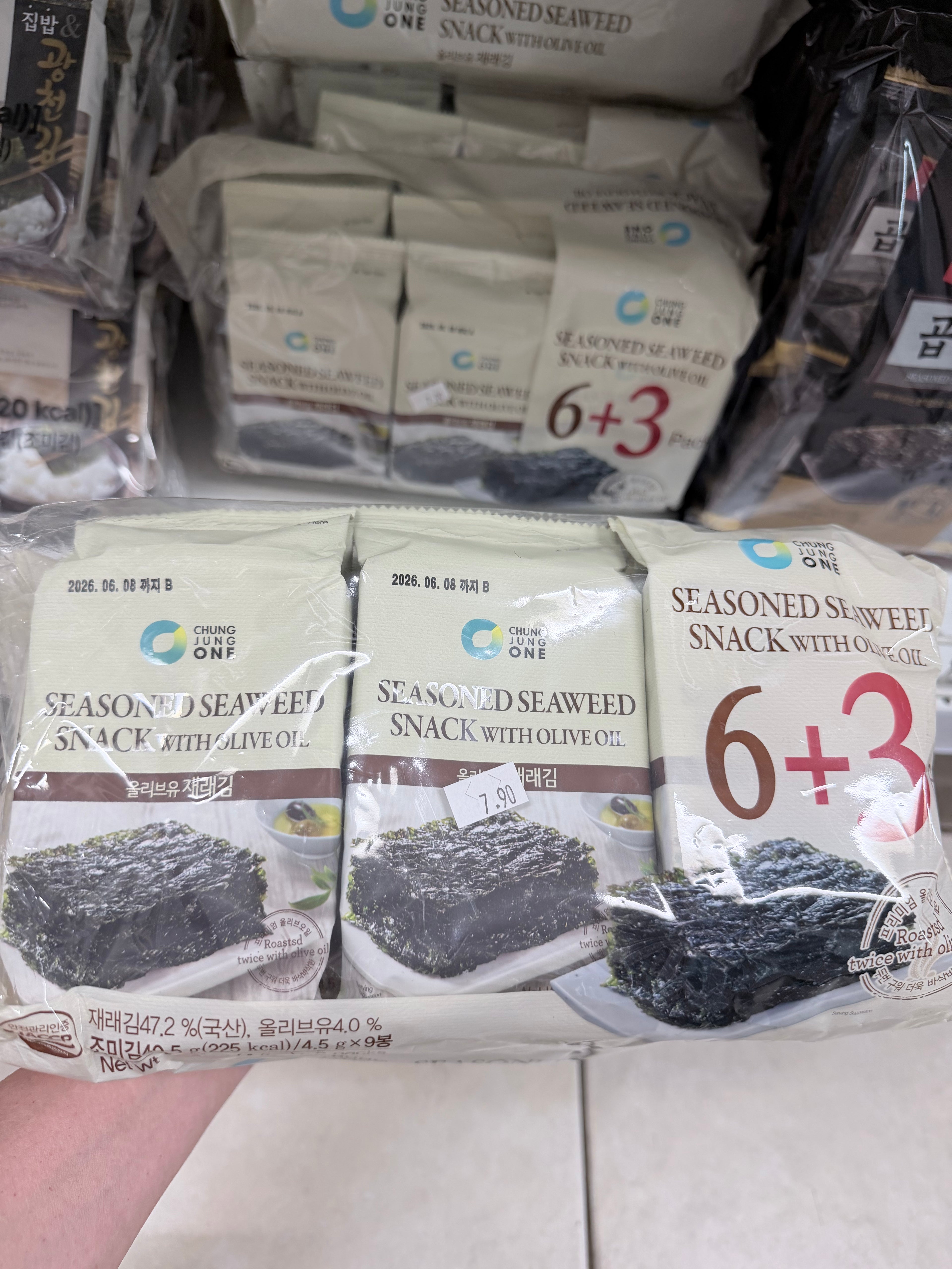 Chung Jung One Seasoned Seaweed Snack with Olive Oil 6+3pk